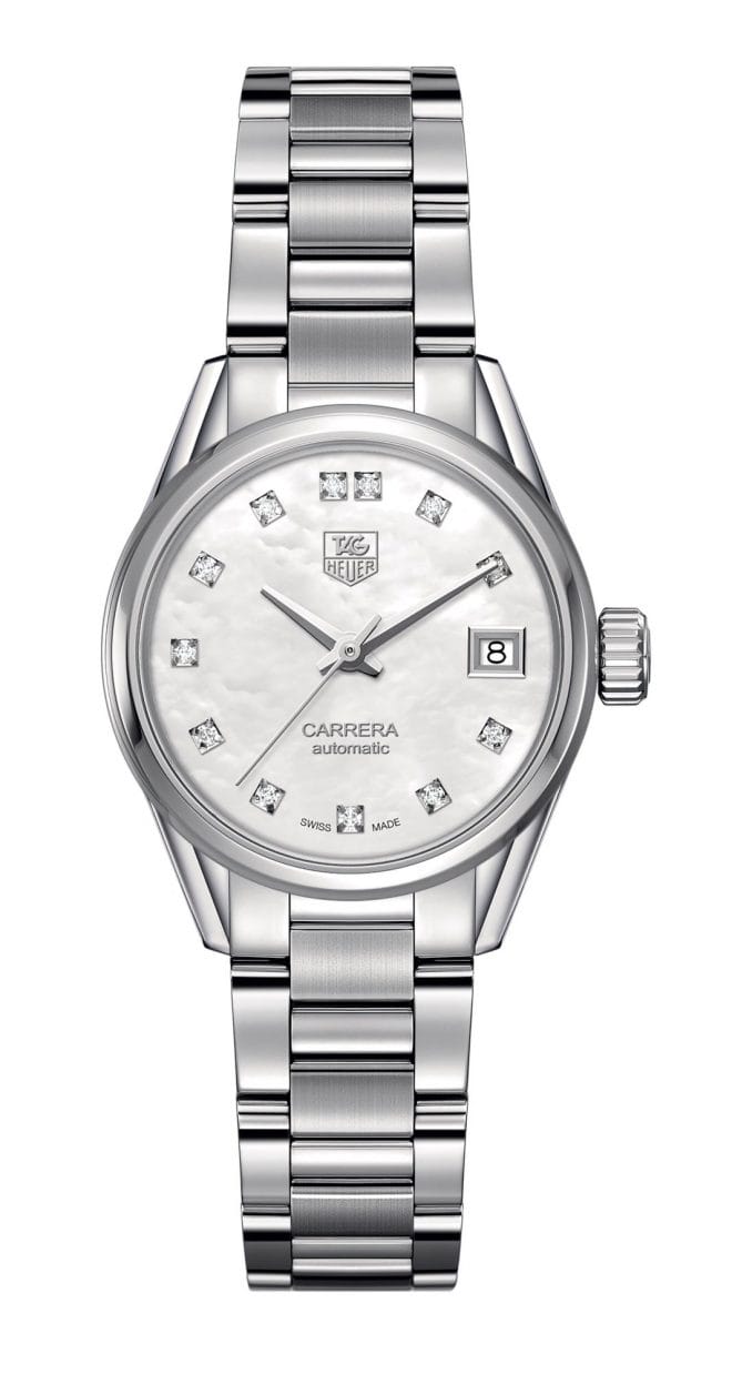 TAG Heuer Carrera Calibre 9 Steel Diamond Dot Mother of Pearl Dial 28mm - front