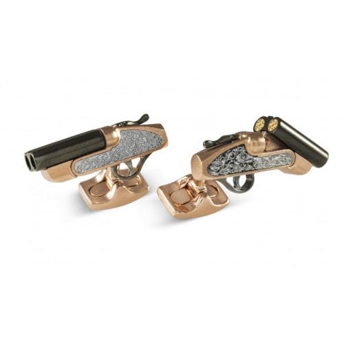 Deakin & Francis Steel & Rose Gold Plated Shotgun Cufflinks