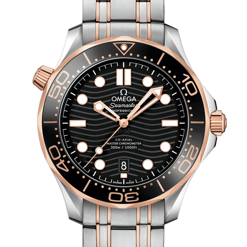 OMEGA Seamaster Diver 300M Co-Axial Master Chronometer Steel & 18ct Rose Gold Black Dial 42mm - front view