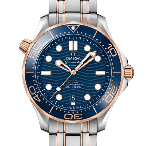 OMEGA Seamaster Diver 300M Co-Axial Master Chronometer Steel & 18ct Rose Gold Blue Dial 42mm - front