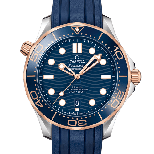 OMEGA Seamaster Diver 300M Co-Axial Master Chronometer Steel & 18ct Rose Gold Blue Dial & Rubber Strap 42mm - front