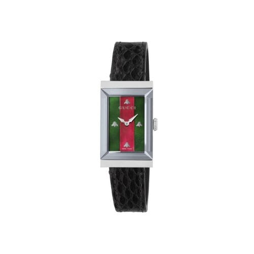 Gucci G-Frame Stainless Steel Green & Red Mother of Pearl Dial 21x34mm - front