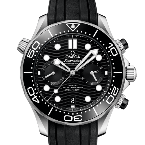 Omega Seamaster Diver 300M Co‑Axial Master Chronometer Chronograph Black Dial & Rubber Strap 44mm - front view