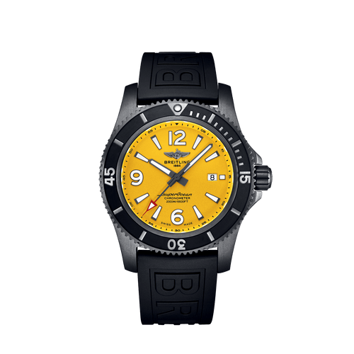 Breitling Superocean Automatic Black Steel Yellow Dial 46mm - Front View