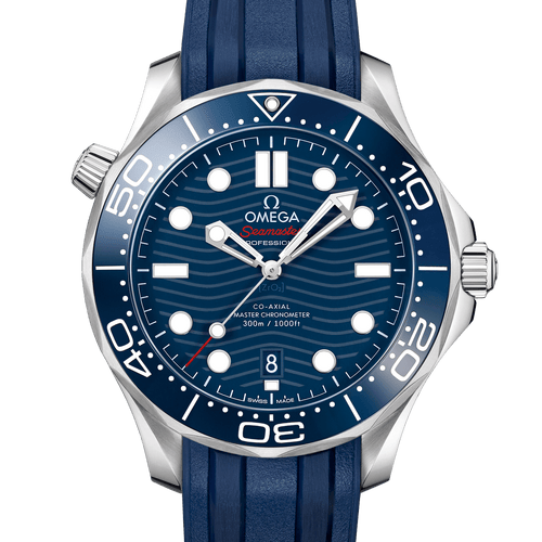 Omega Seamaster Diver 300M Co-Axial Master Chronometer Blue Dial & Rubber Strap 42mm - front view