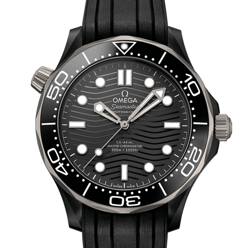 Omega Seamaster Diver 300M Co-Axial Master Chronometer Black Ceramic Black Dial & Rubber Strap 43.5mm - front view