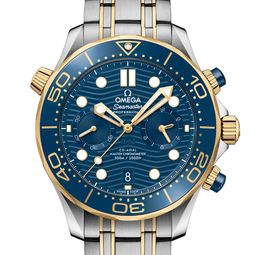 Omega Seamaster Diver 300M Co‑Axial Master Chronometer Steel & 18ct Yellow Gold Chronograph Blue Dial 44 mm - front