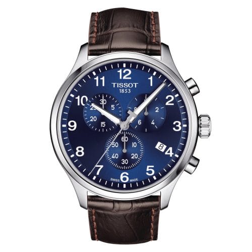Tissot Chrono XL Steel Blue Dial & Brown Leather Strap 45mm - Front View