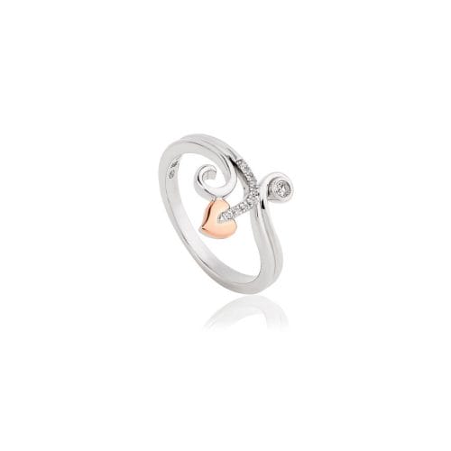 Clogau Tree of Life Sterling Silver, 9ct Rose Gold & White Topaz Vine Ring