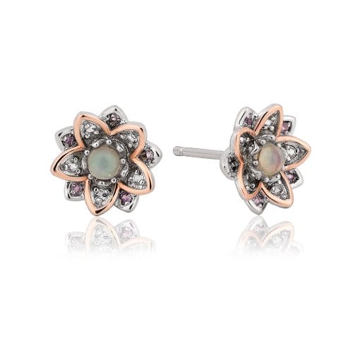 Clogau Lotus Sterling Silver, 9ct Rose Gold, Opal, Pink & White Topaz Stud Earrings