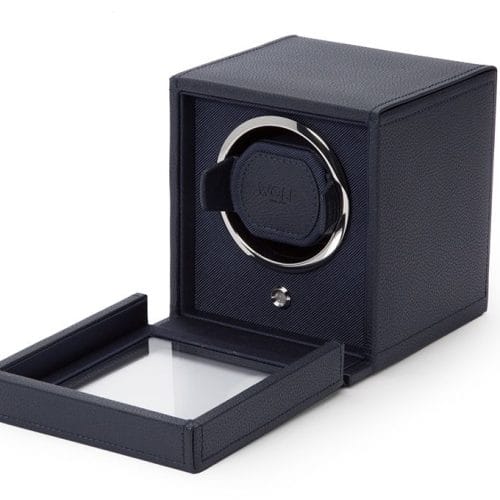 WOLF Navy Cub Single Watch Winder Box with Cover
