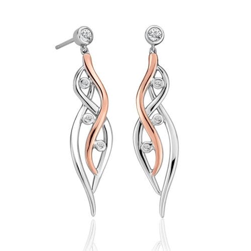 Clogau Sterling Silver & 9ct Rose Gold Swallow Falls White Topaz Drop Earrings