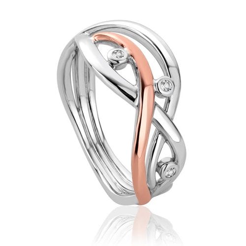 Clogau Sterling Silver & 9ct Rose Gold Swallow Falls White Topaz Ring