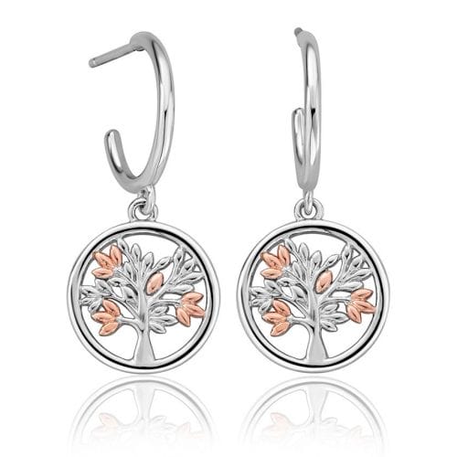 Clogau Sterling Silver & 9ct Rose Gold Tree of Life Disc Drop Earrings