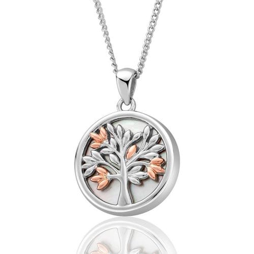 Clogau Sterling Silver & 9ct Rose Gold Tree of Life Mother of Pearl Pendant