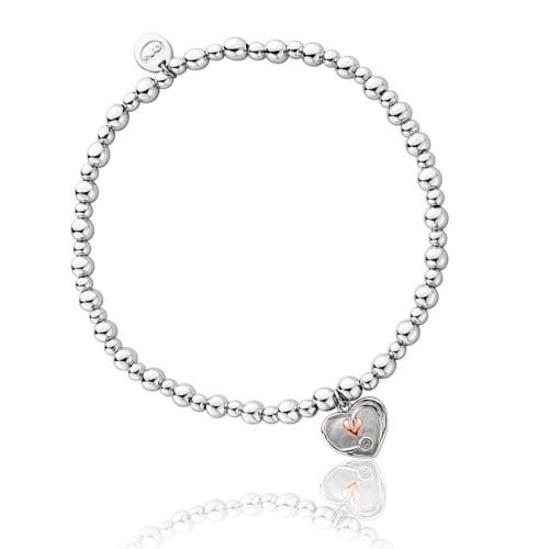 Clogau Sterling Silver & 9ct Rose Gold Tree of Life White Topaz Heart Affinity Beaded Bracelet
