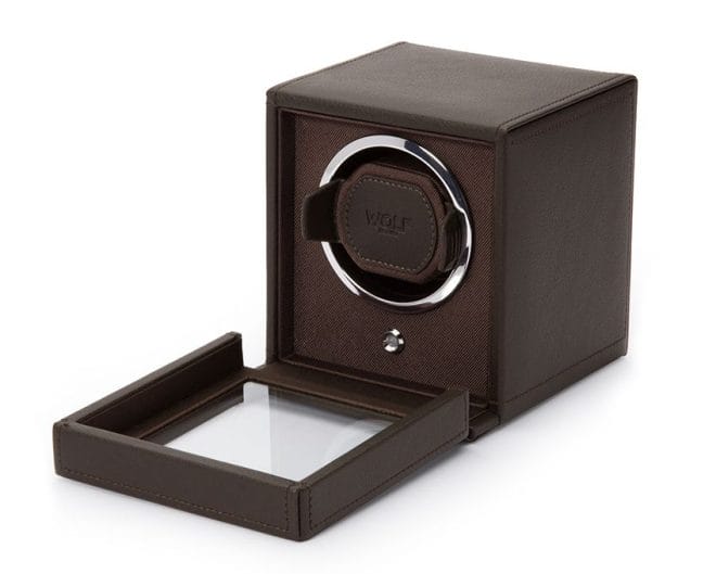 WOLF Brown Cub Single Watch Winder Box with Cover