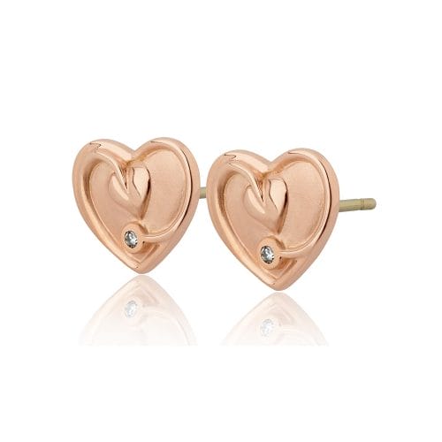 Clogau Tree of Life 9ct Rose Gold & Diamond Heart Stud Earrings