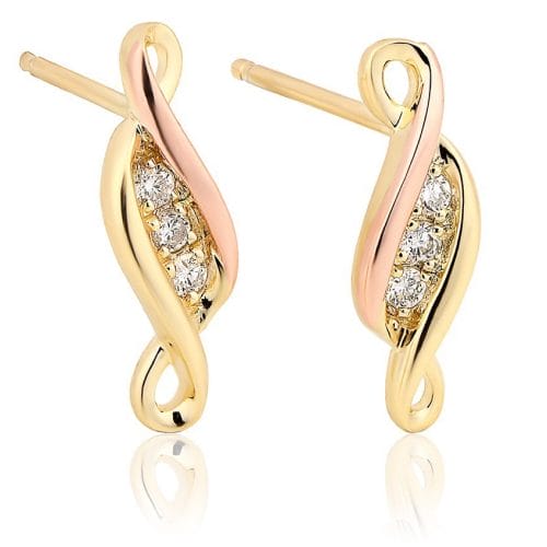 Clogau 9ct Yellow & Rose Gold Past, Present, Future Diamond Stud Earring