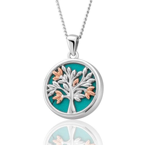 Clogau Sterling Silver & 9ct Rose Gold Tree of Life Turquoise Pendant