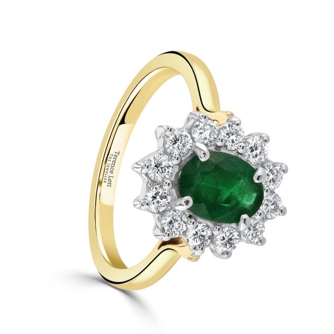 Oval Cut Emerald & Round Brilliant Diamond Cluster Ring DR2871