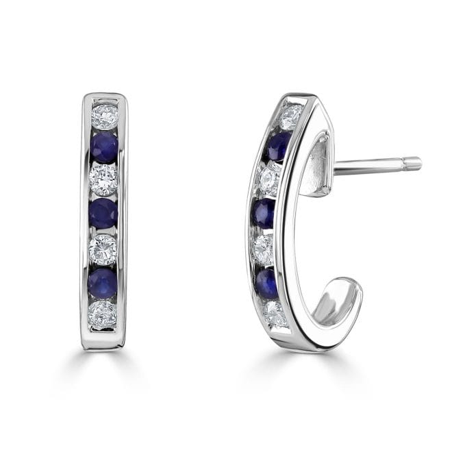 9ct Gold Round Brilliant Sapphire & Diamond Half Hoop Earrings DE1421