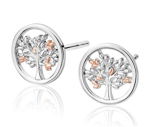 Clogau Sterling Silver & 9ct Rose Gold Tree of Life Disc Stud Earrings 3SNTLCSE
