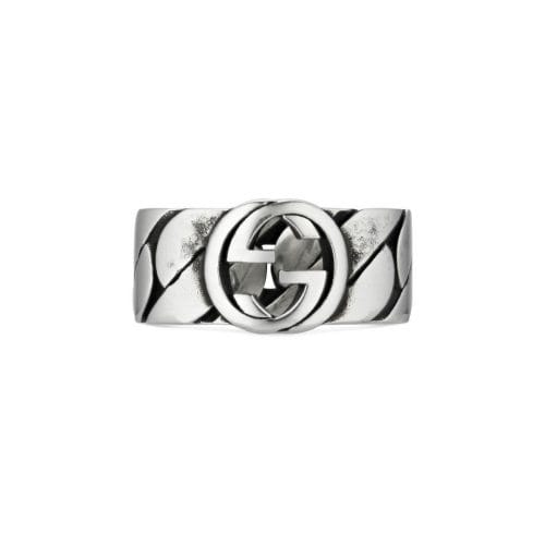 Gucci Sterling Silver Interlocking G M Gourmette Detail 8mm Ring YBC661515001