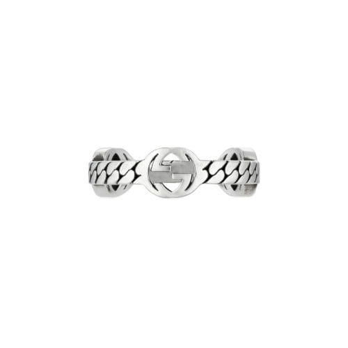 Gucci Sterling Silver Interlocking G XS Gourmette Detail 5.5mm Ring YBC661523001