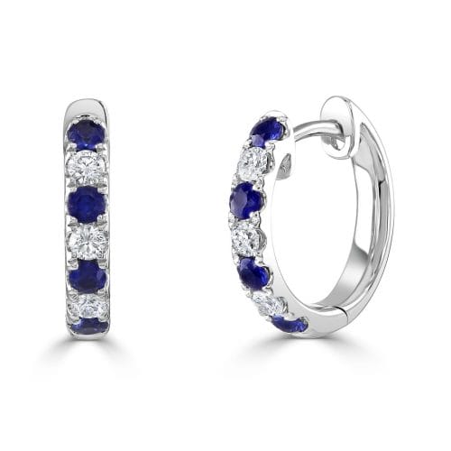 18ct White Gold Round Brilliant Sapphire & Diamond Hoop Earrings DE1337