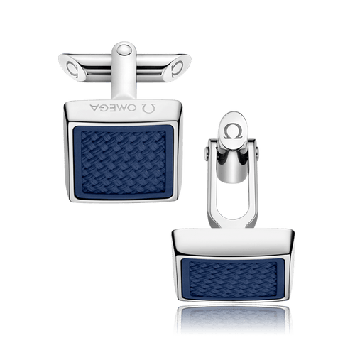 OMEGA Aqua Collection Stainless Steel & Navy Blue Rubber Square Cufflinks OCA05ST0000205