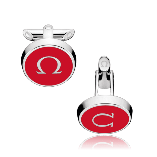 OMEGA Stainless Steel & Red Lacquer OMEGA Logo Cufflinks OC91STA0206405