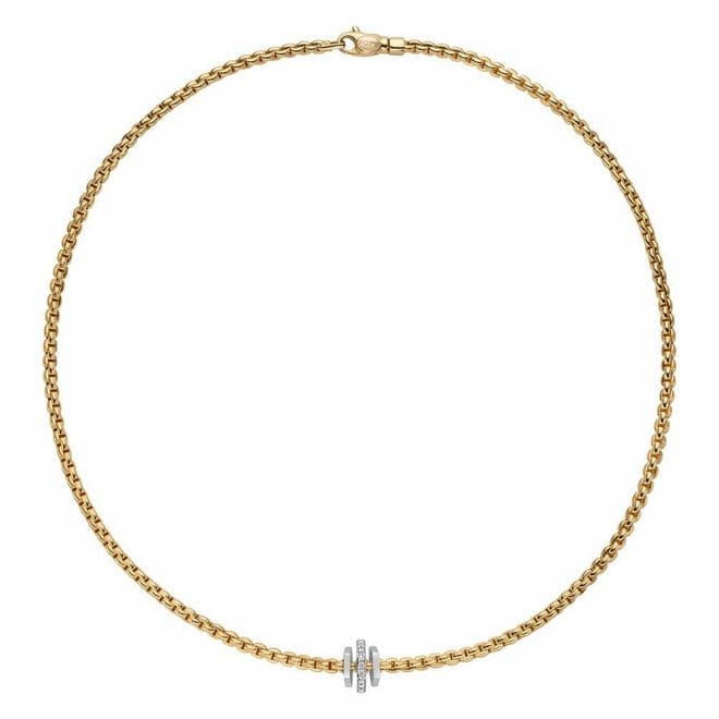 Fope 18ct Yellow Gold Eka Tiny Necklace with Plain & Diamond Hexagonal Roundels 754C BBR 43cm