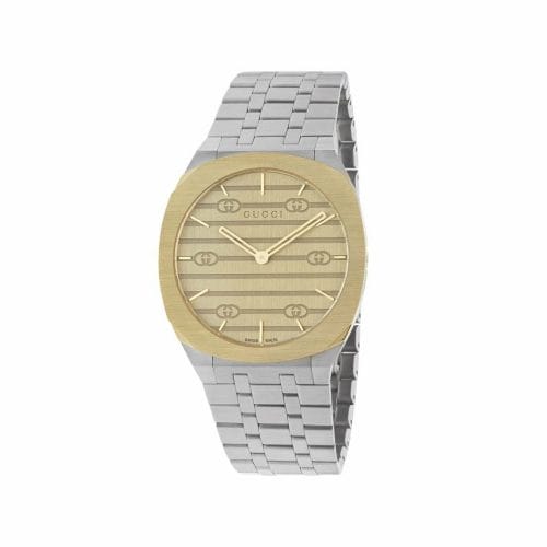Gucci 25H 18ct Gold Plated & Stainless Steel Gold Dial 38mm YA163405