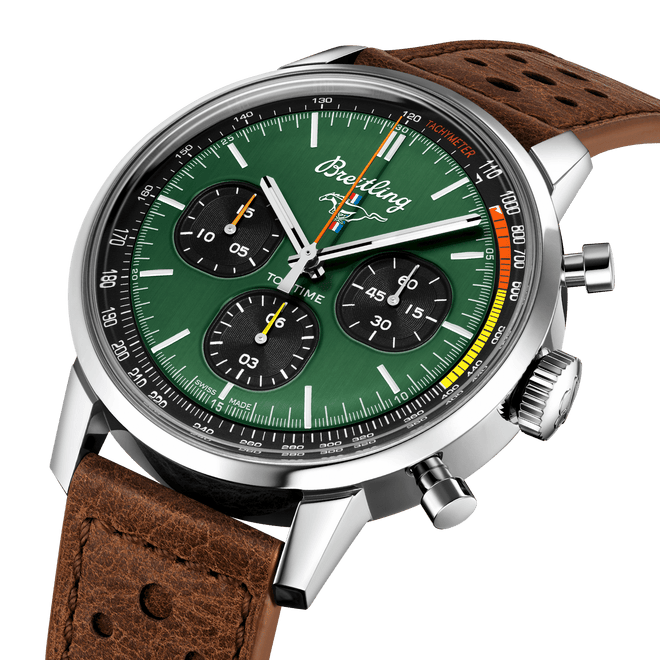 Breitling Top Time Ford Mustang Chronograph Steel Green Dial 42mm A253101A1L1X1 Angle