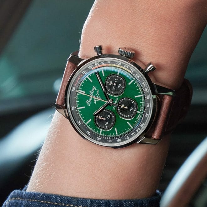 Breitling Top Time Ford Mustang Chronograph Steel Green Dial 42mm A253101A1L1X1 Wrist Shot