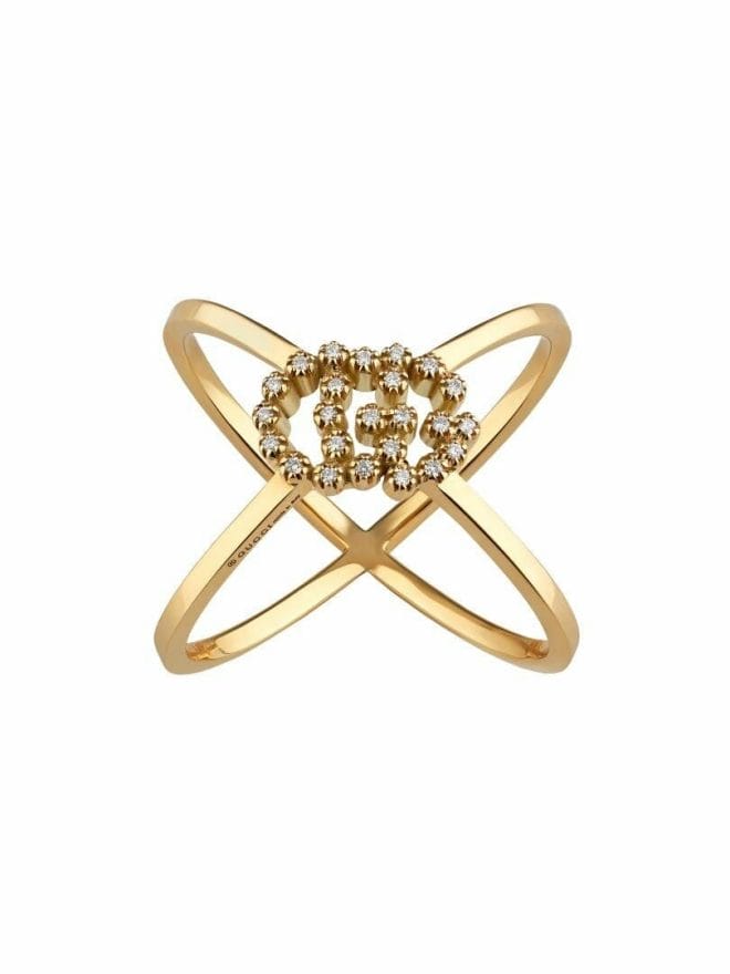 Gucci GG Running 18ct Yellow Gold & Diamond X Ring YBC582548001