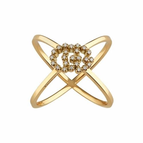 Gucci GG Running 18ct Yellow Gold & Diamond X Ring YBC582548001