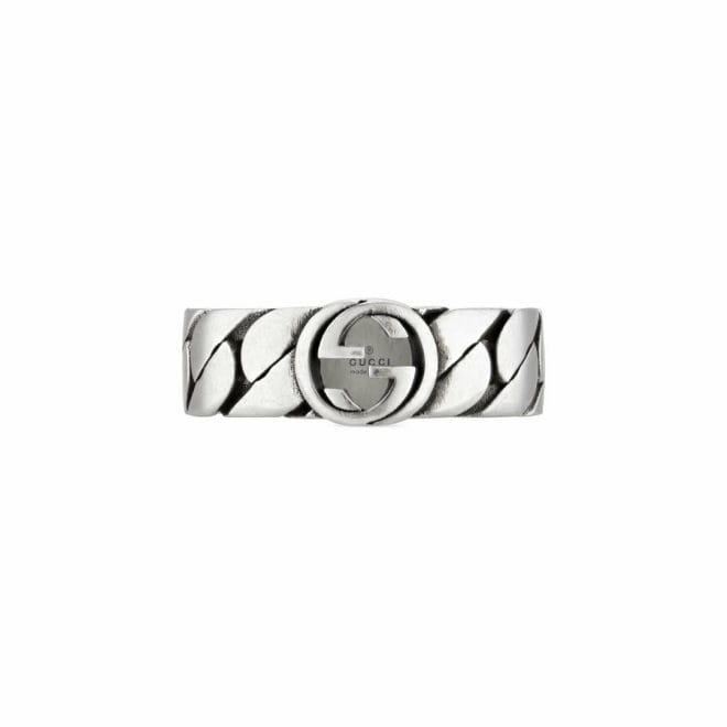 Gucci Sterling Silver Interlocking G Double Sided Gourmette Detail 6mm Ring YBC678656001 Reverse