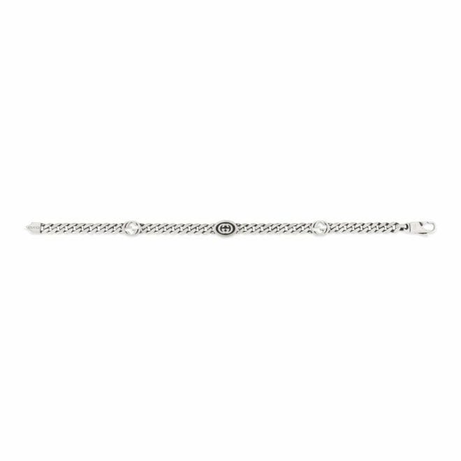 Gucci Sterling Silver Interlocking G Gourmette Bracelet YBA678660001 Laid Out
