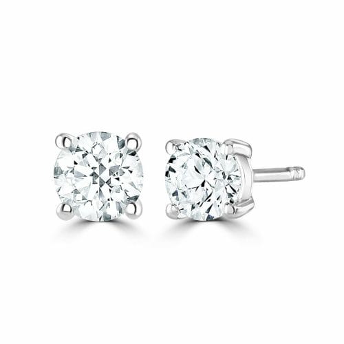 18ct White Gold Lab-Grown Round Brilliant Diamond Four Claw Stud Earrings DE145