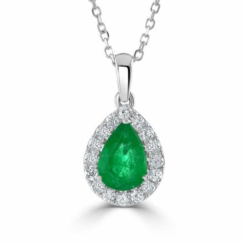 18ct White Gold Pear Cut Emerald & Round Brilliant Diamond Cluster Pendant DP1446