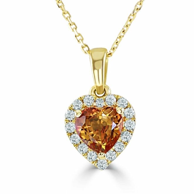 9ct Yellow Gold Heart Cut Orange Sapphire & Round Brilliant Diamond Cluster Pendant DP1514