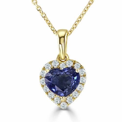 9ct Yellow Gold Heart Cut Sapphire & Round Brilliant Diamond Cluster Pendant DP1515