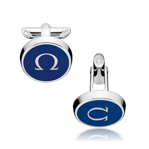 OMEGA Symbol Collection Stainless Steel & Marine Blue Lacquer OMEGA Logo Cufflinks C91STA0206305