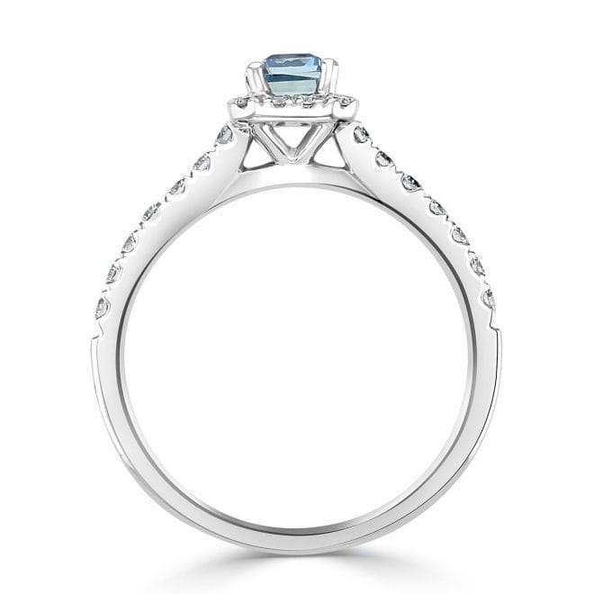 Platinum Emerald Cut Aquamarine & Round Brilliant Diamond Cluster Ring with Diamond Set Shoulders DR2837 Side