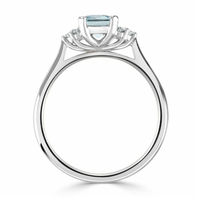 Platinum Emerald Cut Aquamarine & Round Brilliant Diamond Trefoil Ring DR3174 Side