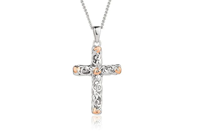 Clogau Tree of Life Sterling Silver & 9ct Rose Gold Cross Pendant 3STLC3