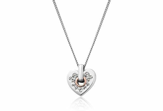 Clogau Cariad Sparkle Sterling Silver, 9ct Rose Gold & White Topaz Small Heart Pendant 3SCRS0193