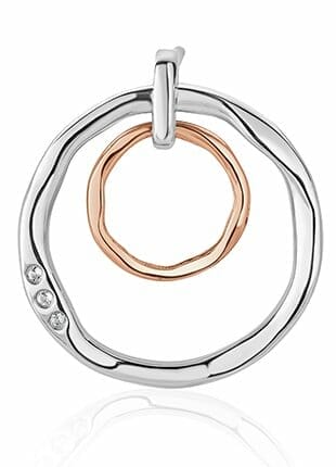 Clogau Ripples Sterling Silver & 9ct Rose Gold White Topaz Double Circle Drop Earrings 3SRPP0208 Close Up